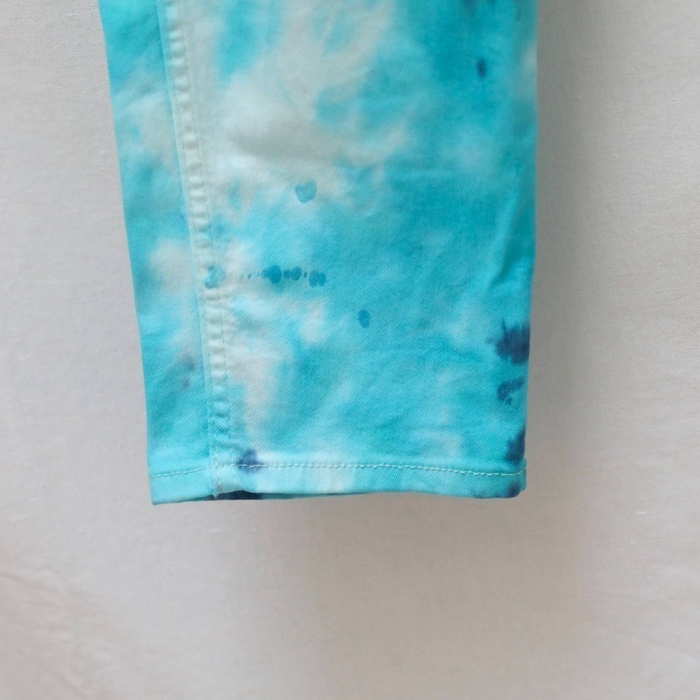 H&M tie dye skinny ankle jeans blue orange asymmetrical 30 rave festival fun - Picture 9 of 9